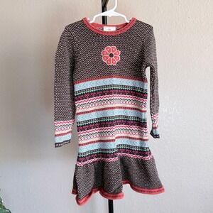 Hanna Andersson Girls Brown Fair Isle Knit Cotton Dress Flower Size 110 US 5 6